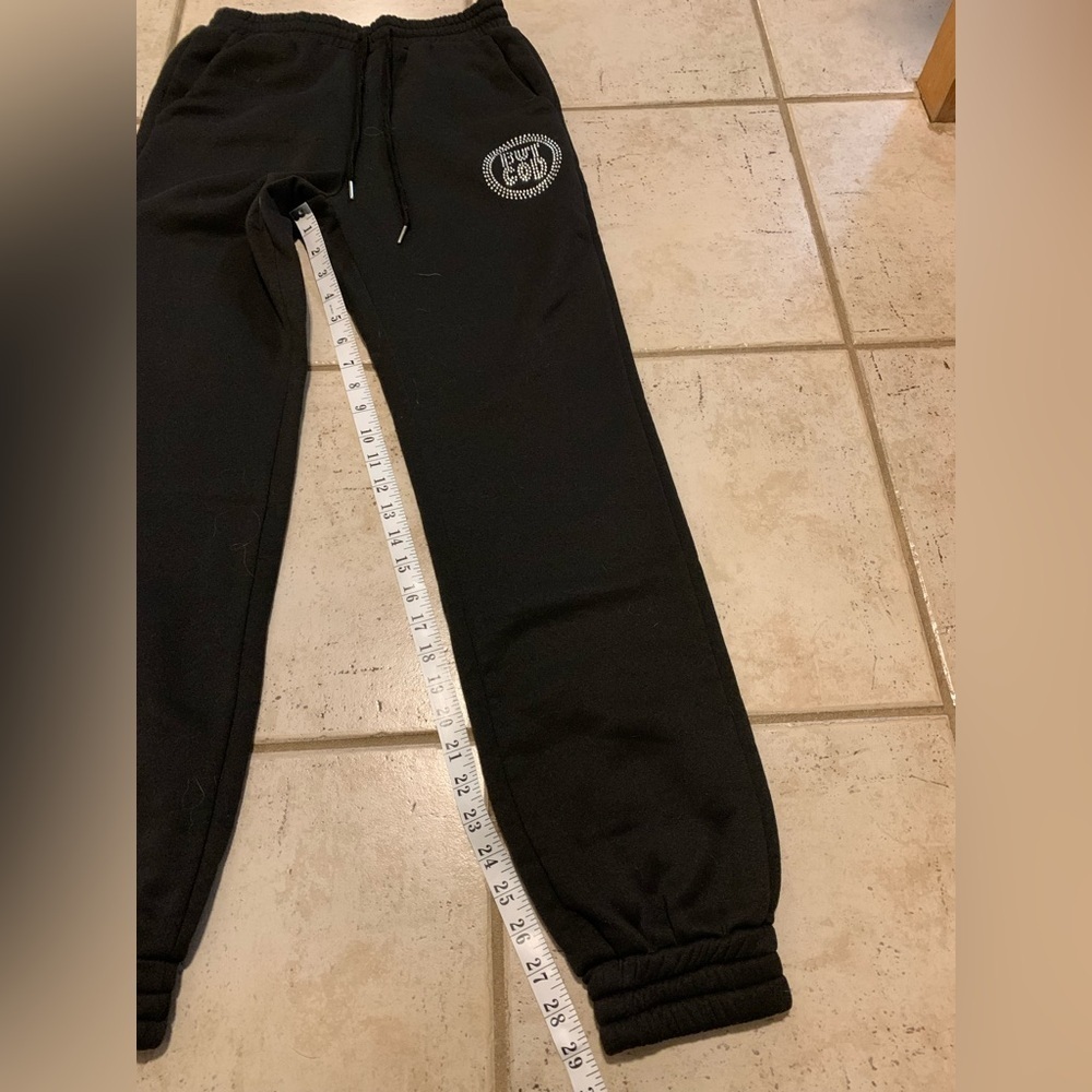 BUT GOD Crystal Rhinestone Crop Tank & Jogger Sweatpants Set - Black - Size S - Picture 5 of 15